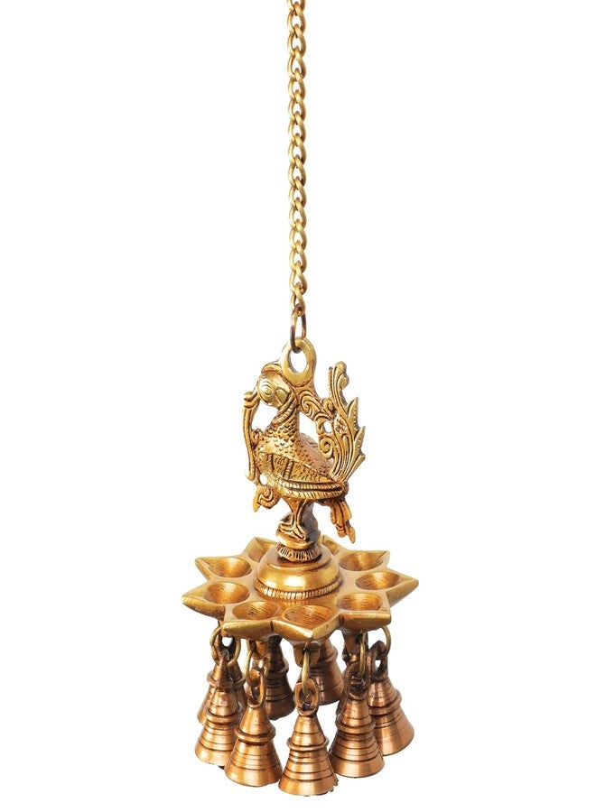 Mla's Decor Brass Peacock Design Hanging Diya with Heavy Bells Brass Product Decorative Showpiece Bells for Home Mandir Temple Living Room Pooja Decorative Items - Image 2